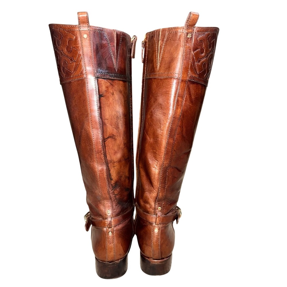 TORY BURCH Brown Leather Tall Riding Equestrian Boots Gold Hardware | Sz 10.5M - Picture 9 of 13